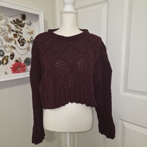 Arizona Jean Company Cropped Cable Knit Sweater - Burgundy